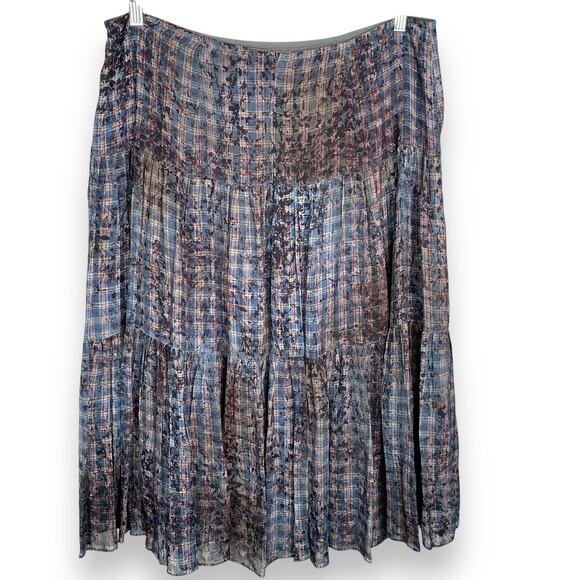 Peruvian Connection Prairie Skirt Midi Tiered Printed Pockets Sz 14 Modest Lined - Picture 4 of 8